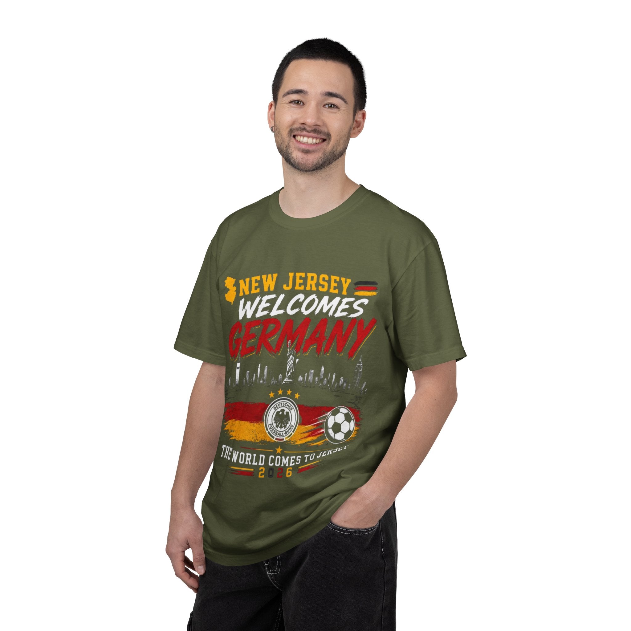 New Jersey Welcomes Germany T-Shirt | Soccer Flag Skyline Design