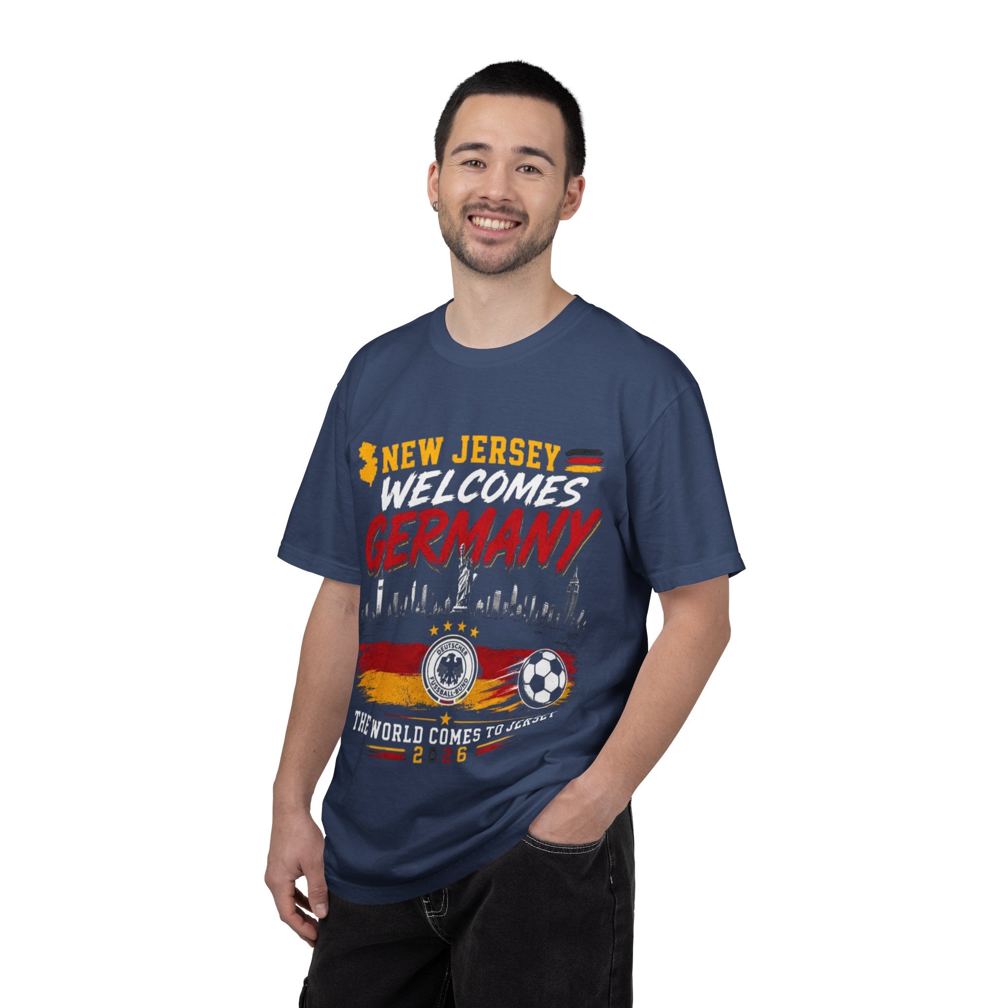 New Jersey Welcomes Germany T-Shirt | Soccer Flag Skyline Design