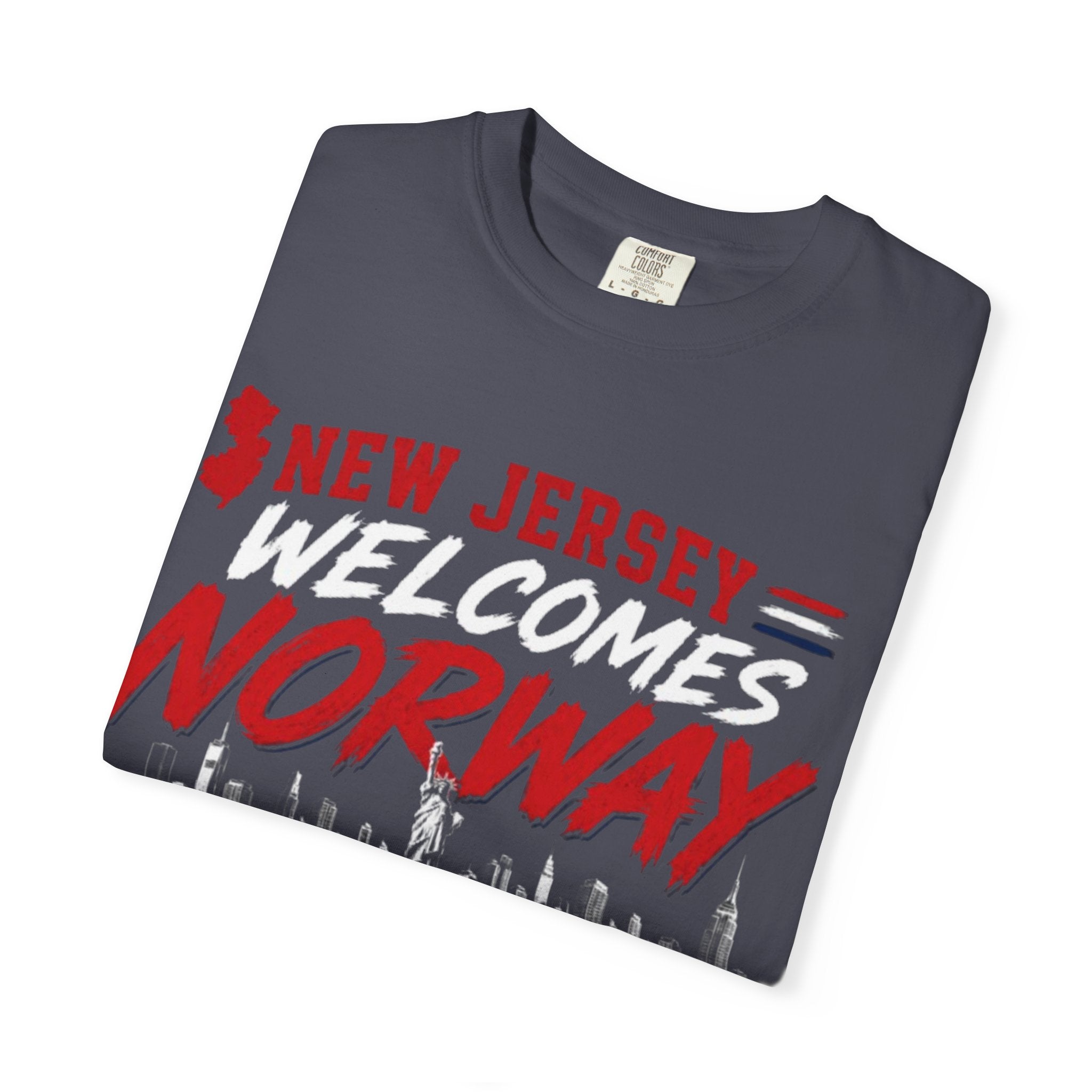 New Jersey Welcomes Norway T-Shirt | Norway Flag Soccer Jersey Skyline