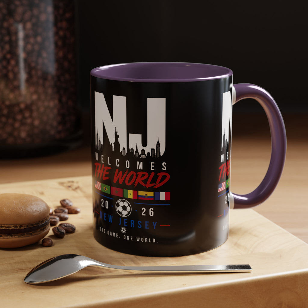 New Jersey Soccer World Cup Accent Coffee Mug — 'NJ Welcomes The World' 11/15oz