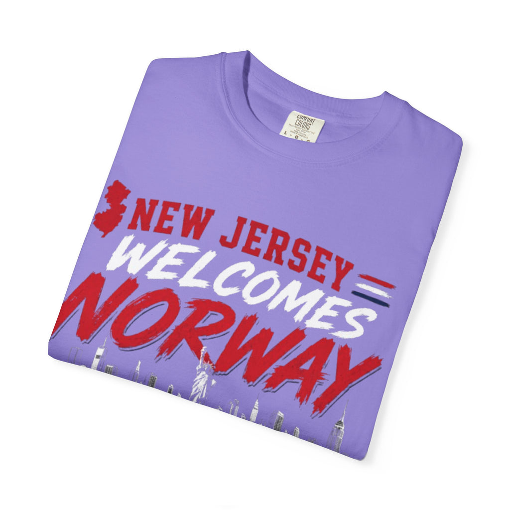New Jersey Welcomes Norway T-Shirt | Norway Flag Soccer Jersey Skyline
