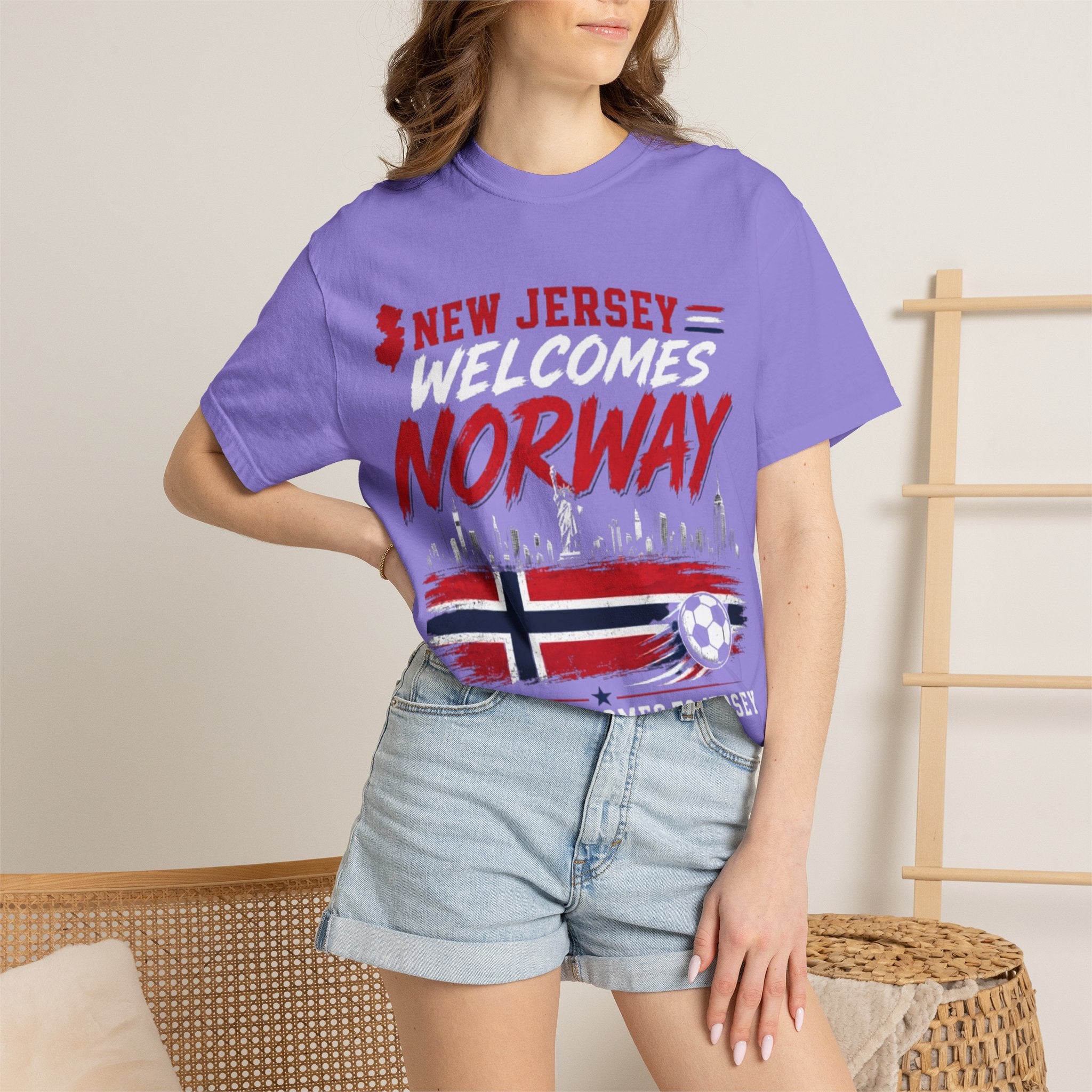 New Jersey Welcomes Norway T-Shirt | Norway Flag Soccer Jersey Skyline