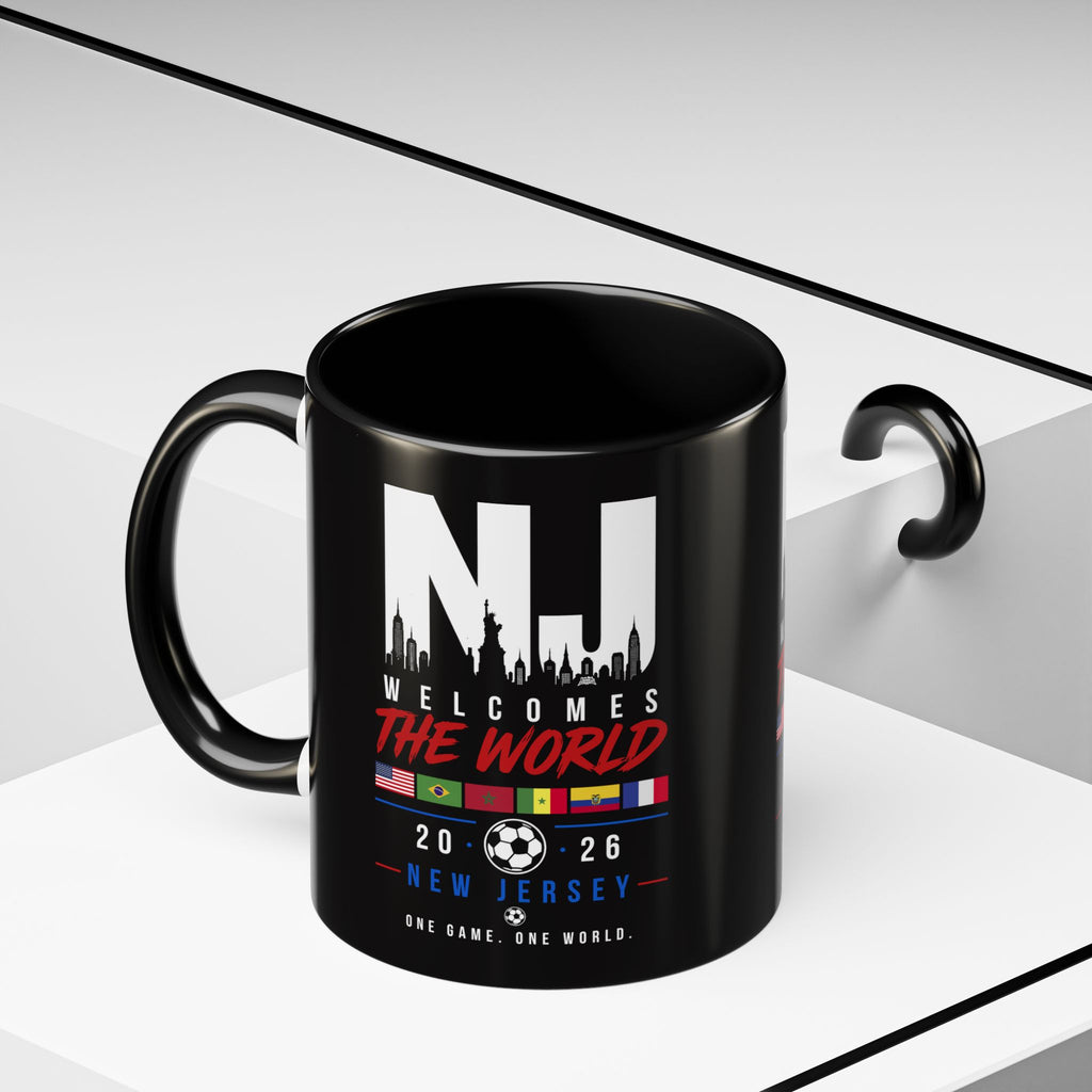 New Jersey Soccer World Cup Accent Coffee Mug — 'NJ Welcomes The World' 11/15oz