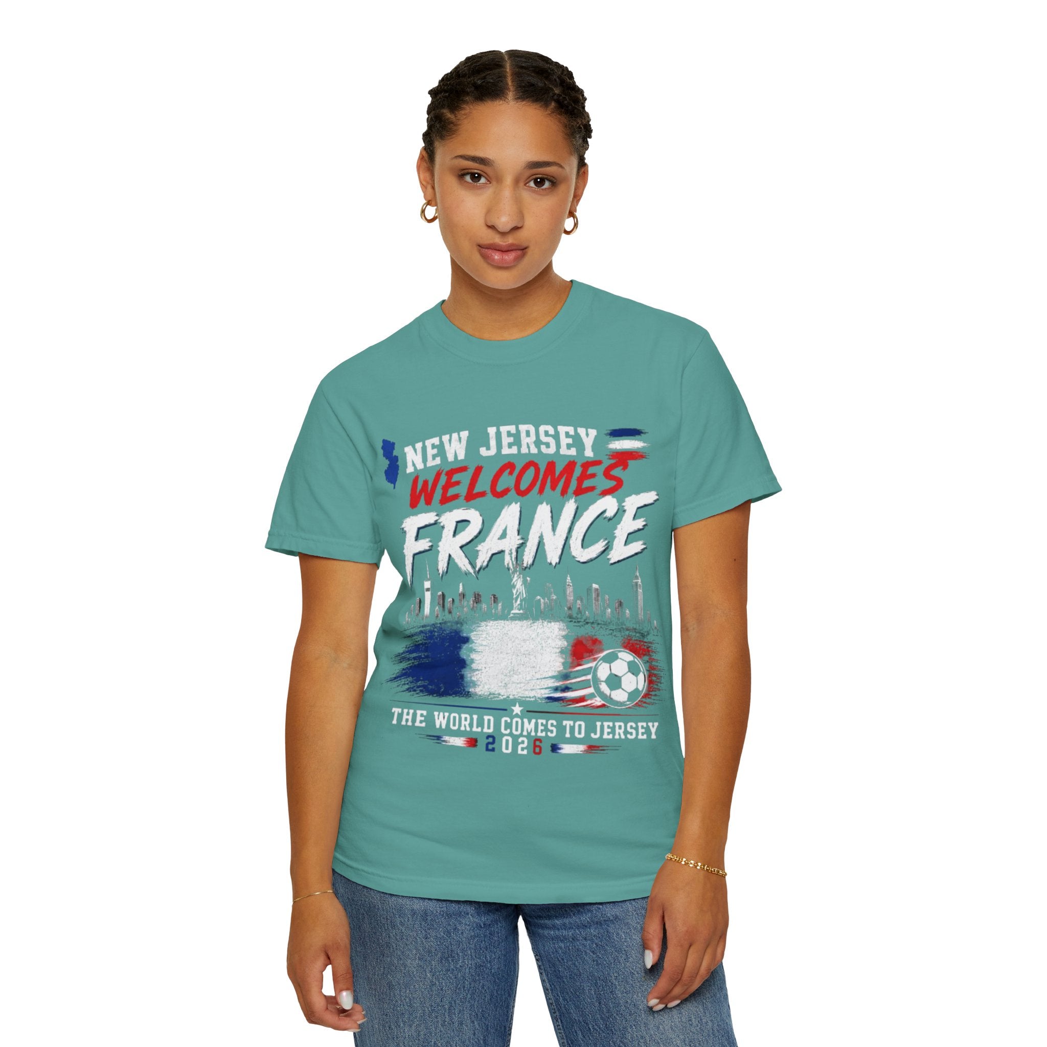 T-Shirt — "New Jersey Welcomes France" Soccer Fan Tee (The World Comes to Jersey 2024)