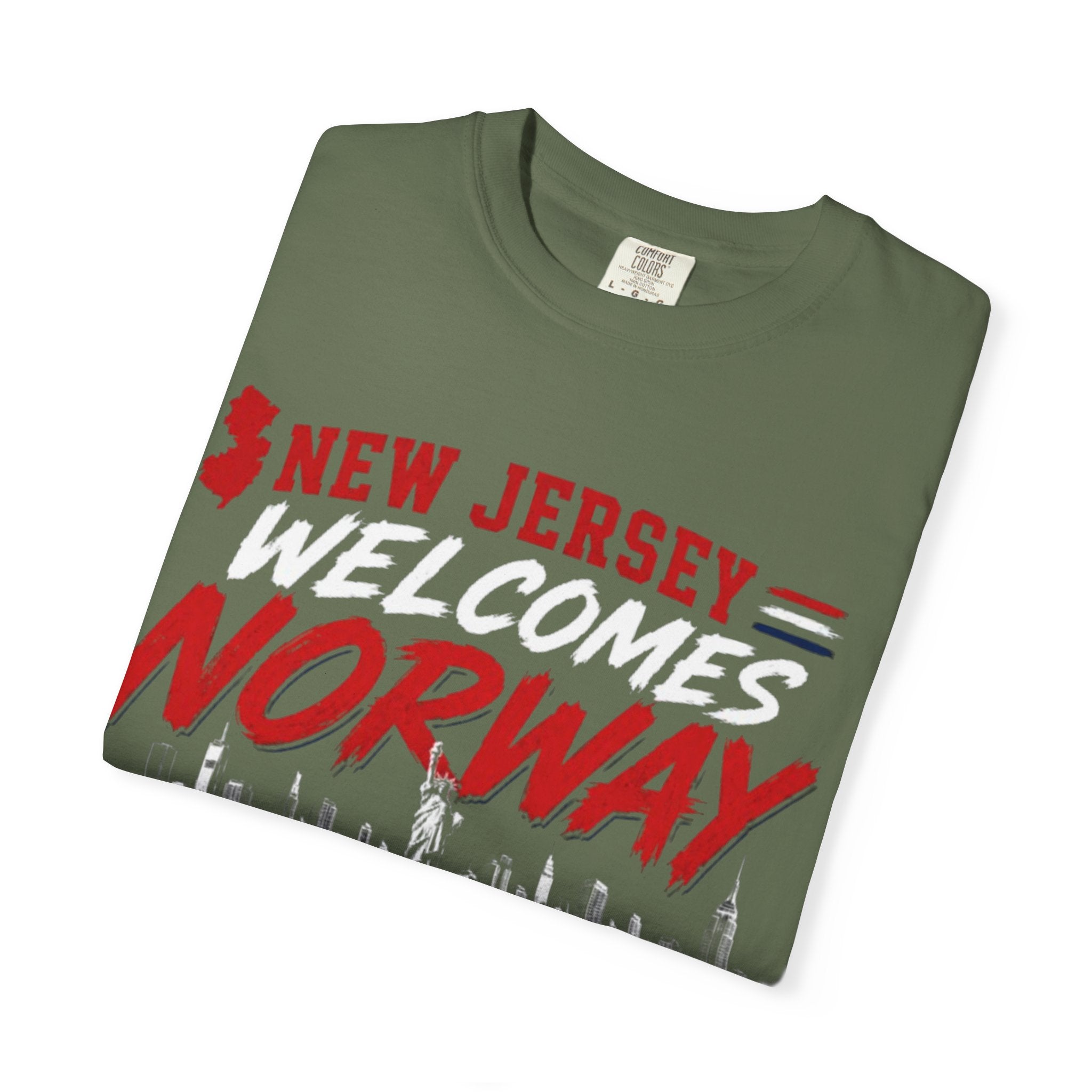 New Jersey Welcomes Norway T-Shirt | Norway Flag Soccer Jersey Skyline