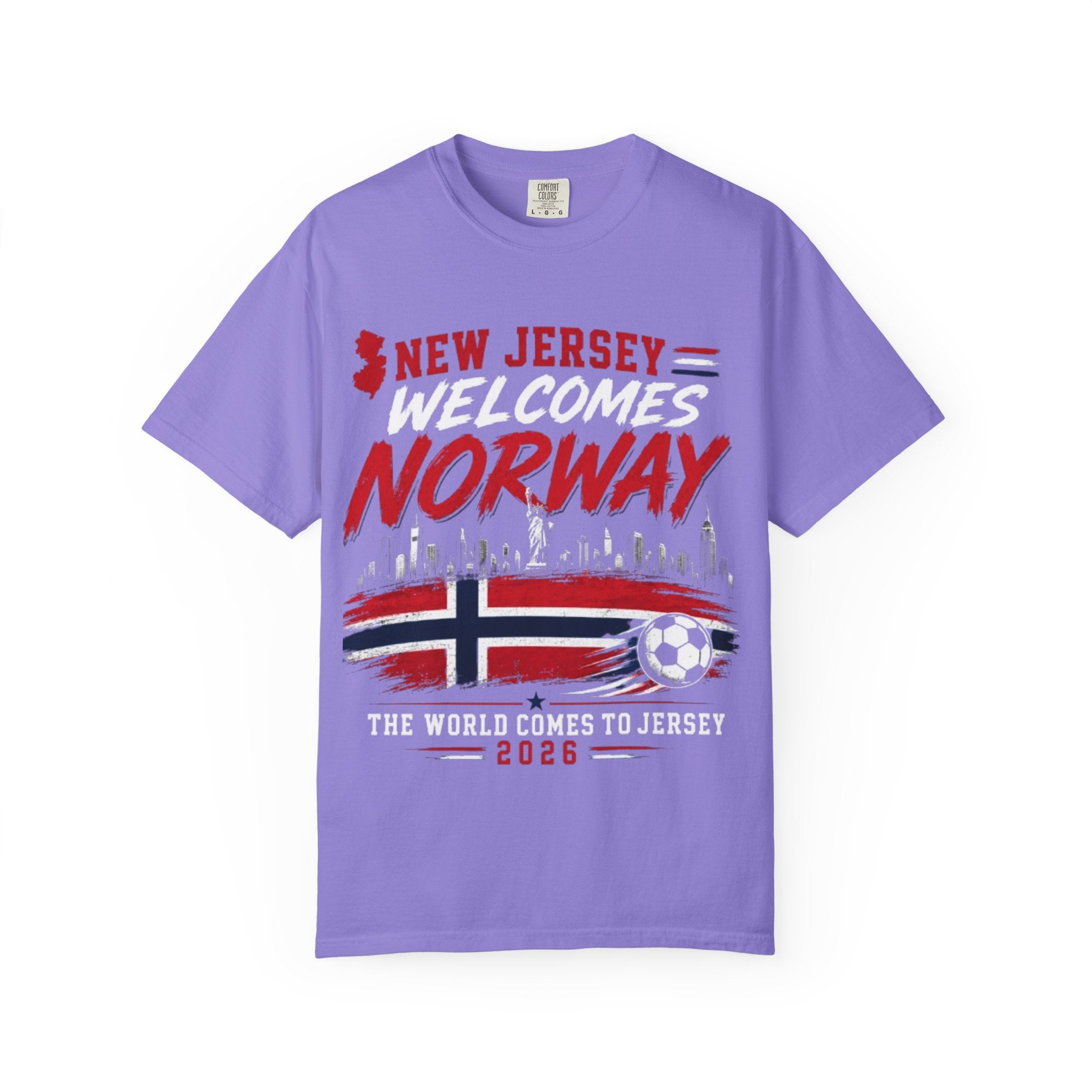 New Jersey Welcomes Norway T-Shirt | Norway Flag Soccer Jersey Skyline