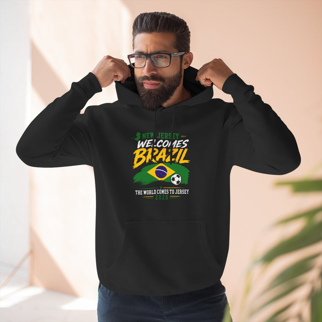 Brazil Soccer Hoodie - Welcome to Brazil Graphic Pullover (The World Comes to Jersey)