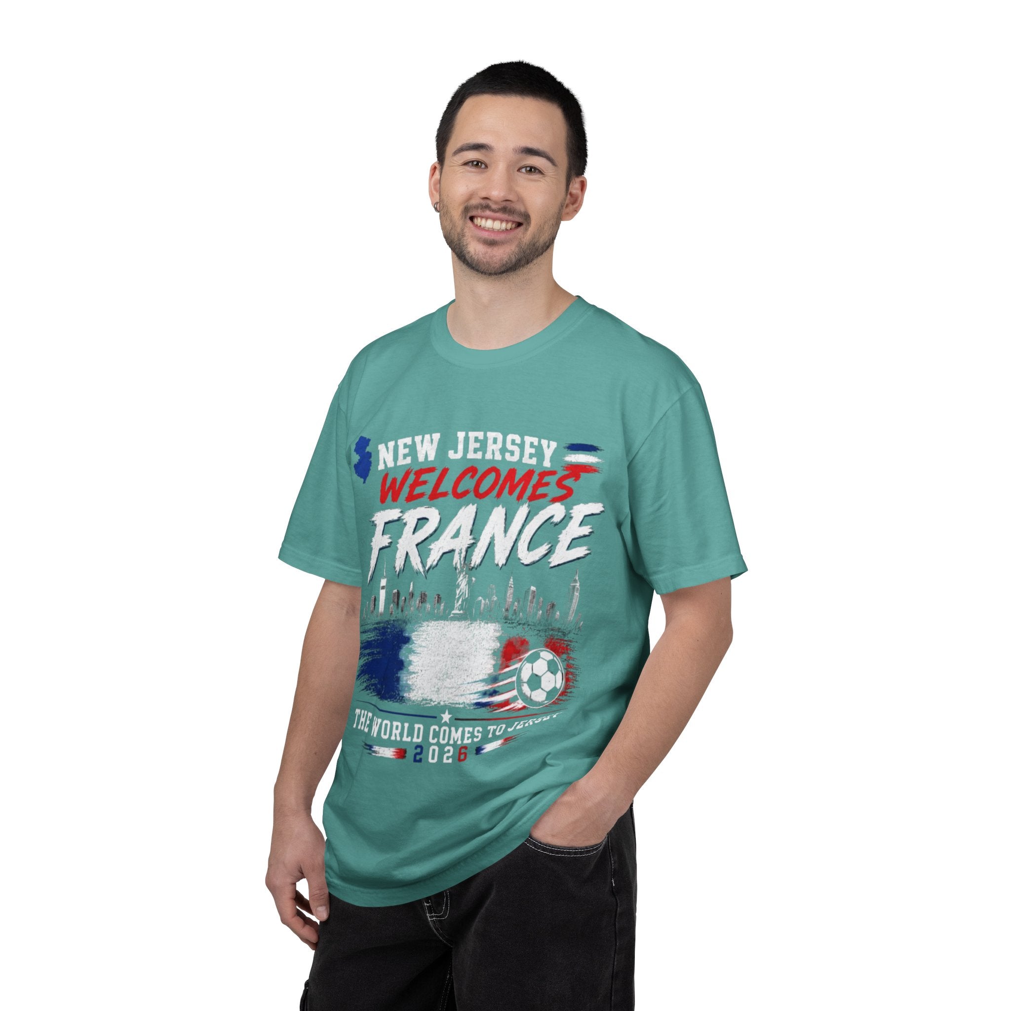 T-Shirt — "New Jersey Welcomes France" Soccer Fan Tee (The World Comes to Jersey 2024)