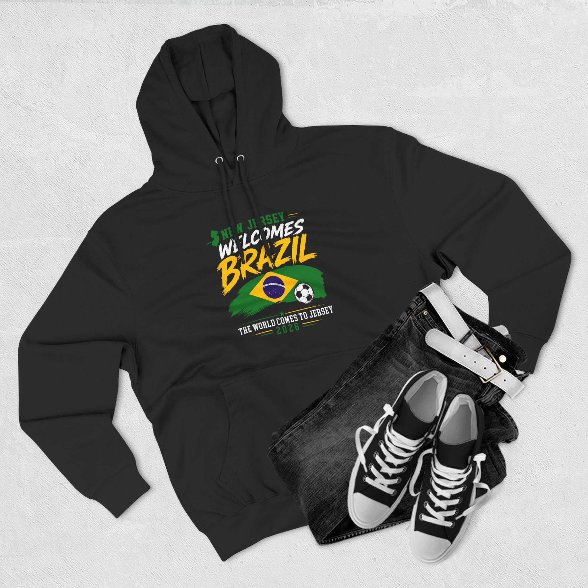Brazil Soccer Hoodie - Welcome to Brazil Graphic Pullover (The World Comes to Jersey)