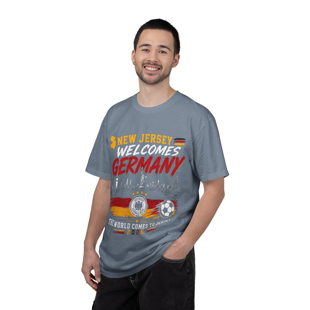 New Jersey Welcomes Germany T-Shirt | Soccer Flag Skyline Design