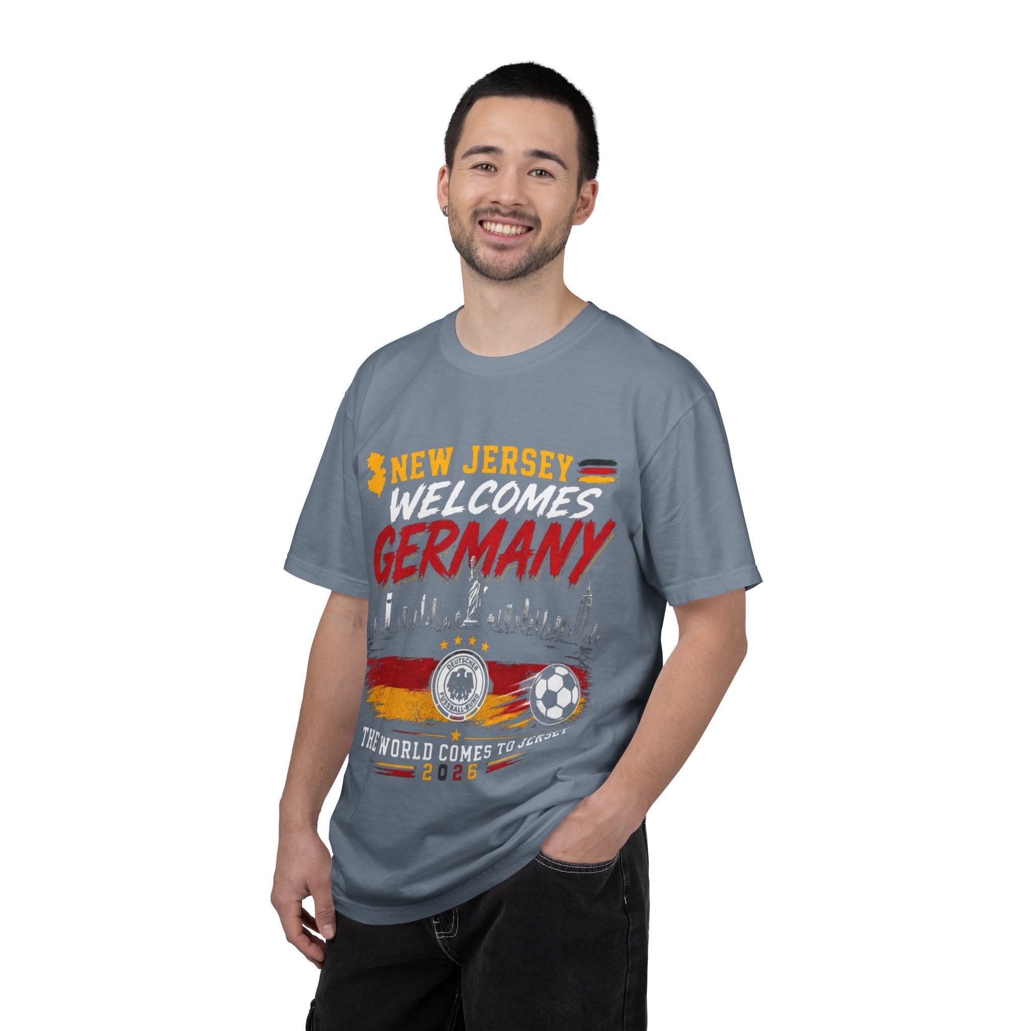 New Jersey Welcomes Germany T-Shirt | Soccer Flag Skyline Design